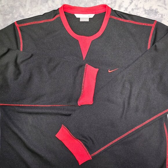 Y2K Nike Long Sleeve Shirt Embroidered Swoosh Red stitching design Men's XL - Picture 3 of 11